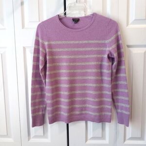 Talbots Size Small Pure Cashmere Crewneck Purple Gray Striped